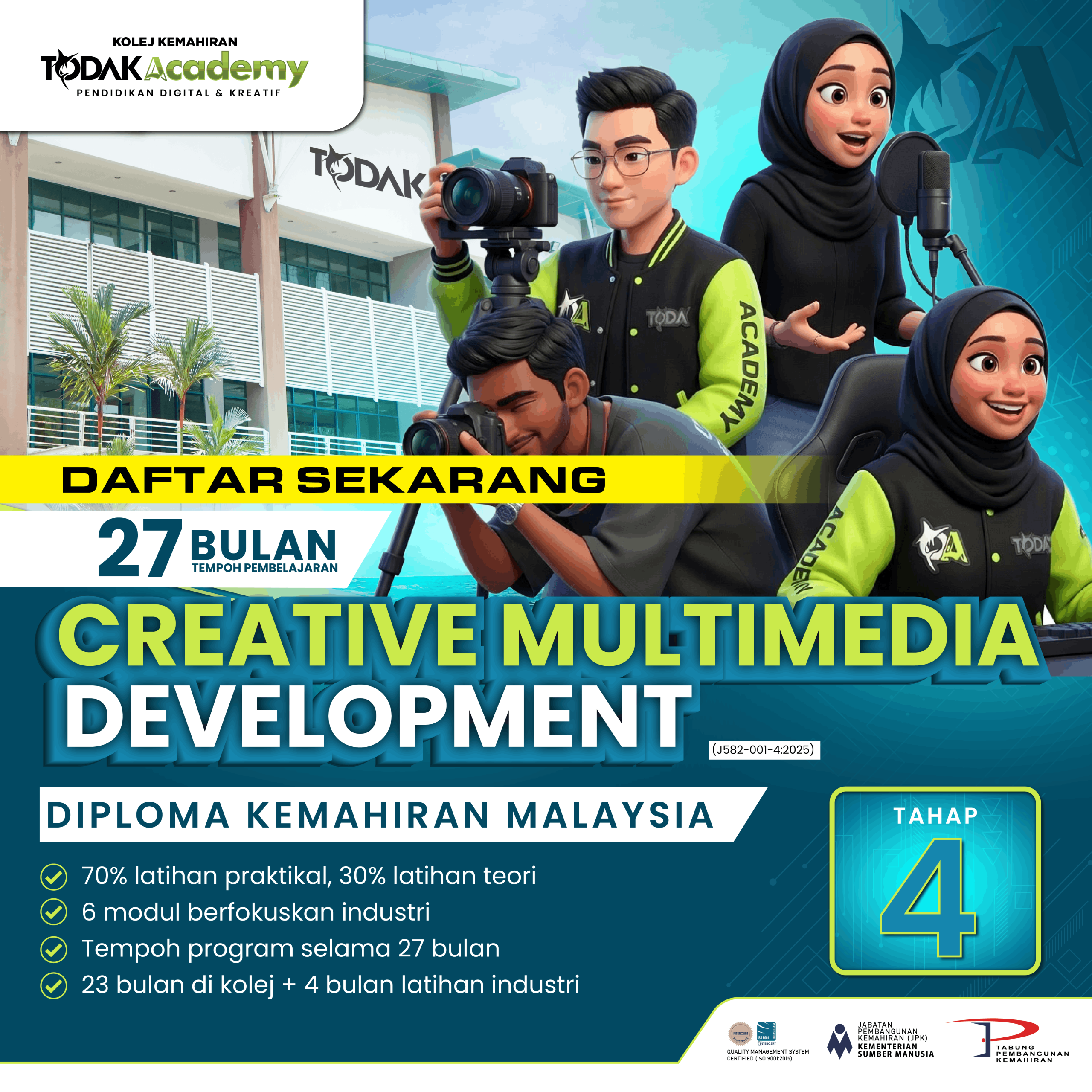 creative multimedia development diploma program at Todak Academy Cyberjaya covering content creation video production design and digital media skills