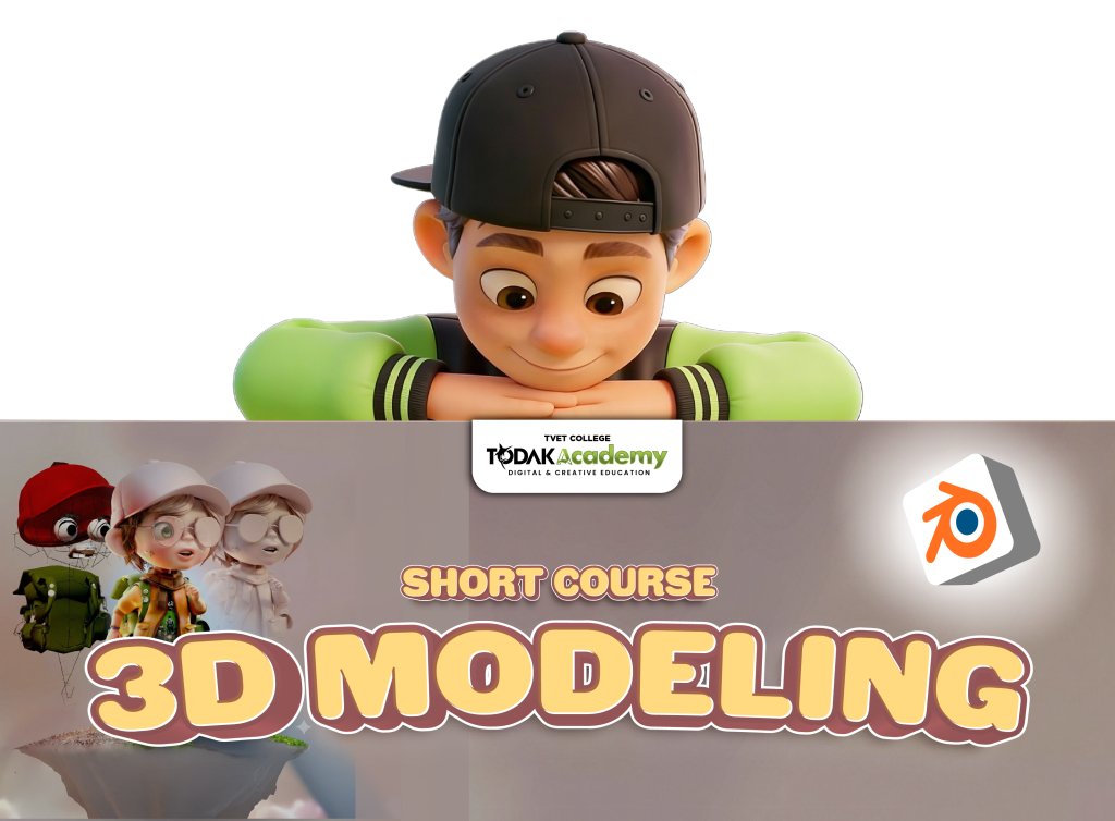 3D modeling course advertisement with character