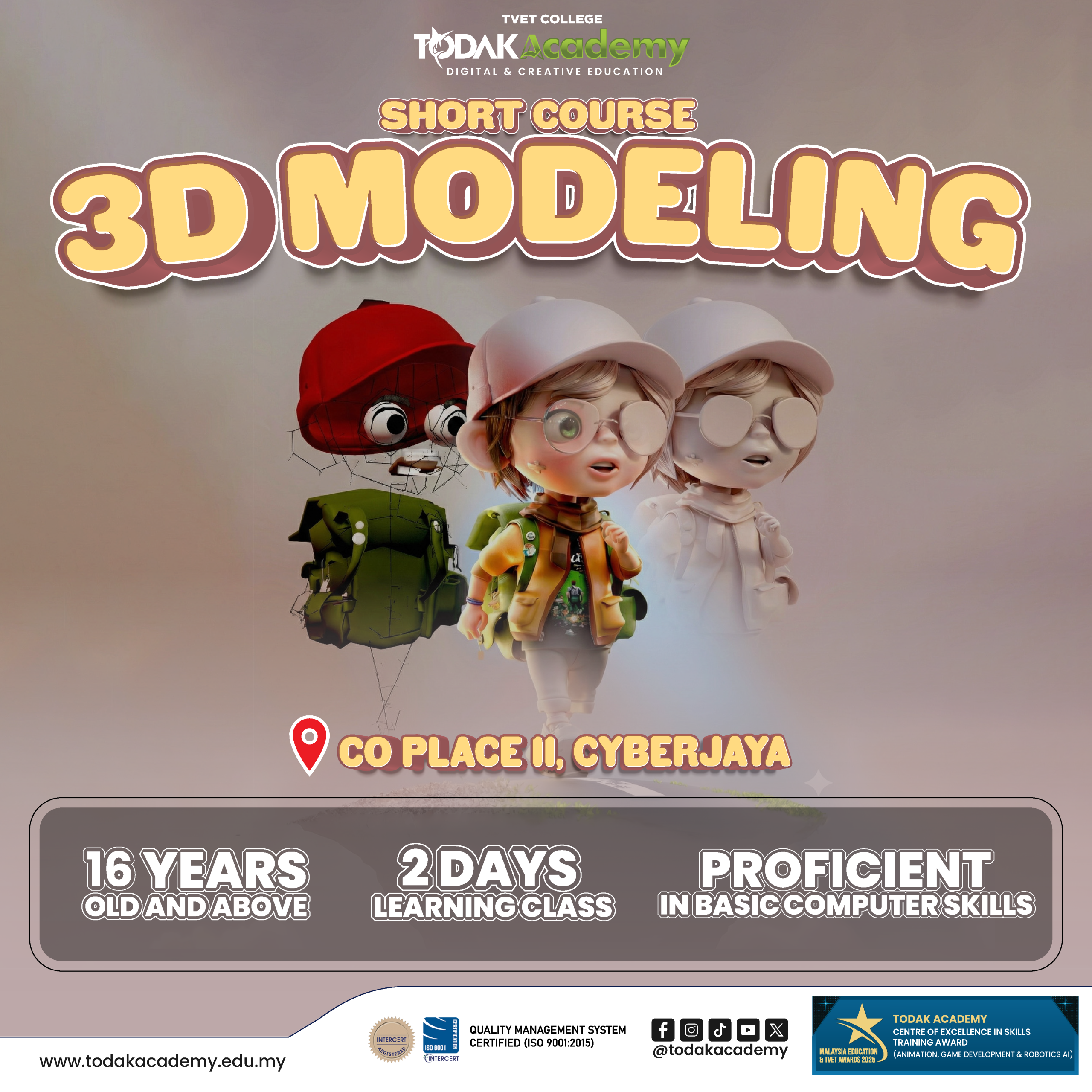 3D modeling short course at Todak Academy Cyberjaya for beginners learning digital 3D design in 2 days