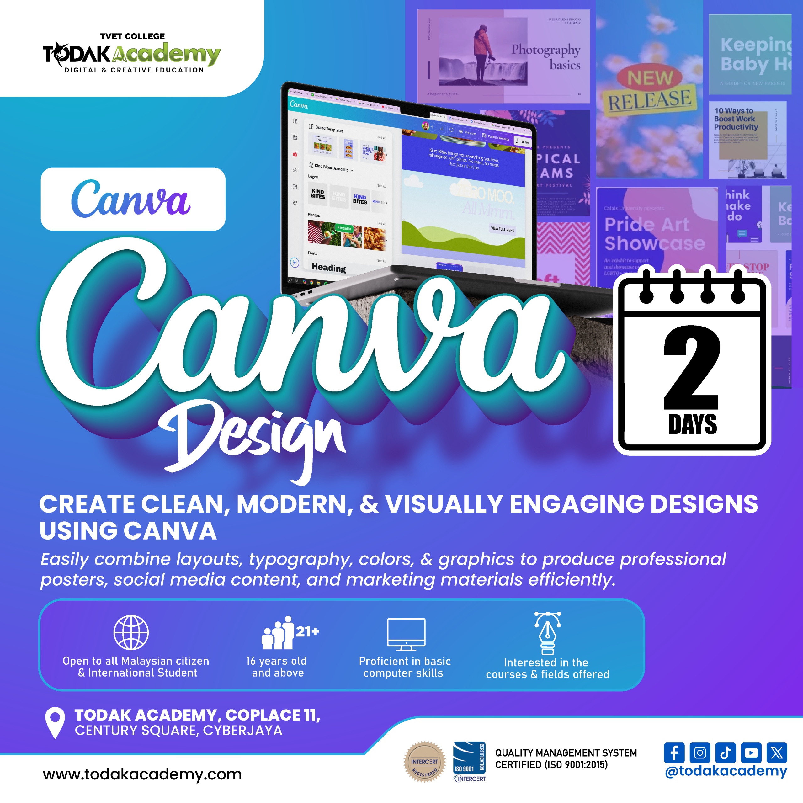 Canva design short course at Todak Academy Cyberjaya teaching beginners to create social media and marketing designs