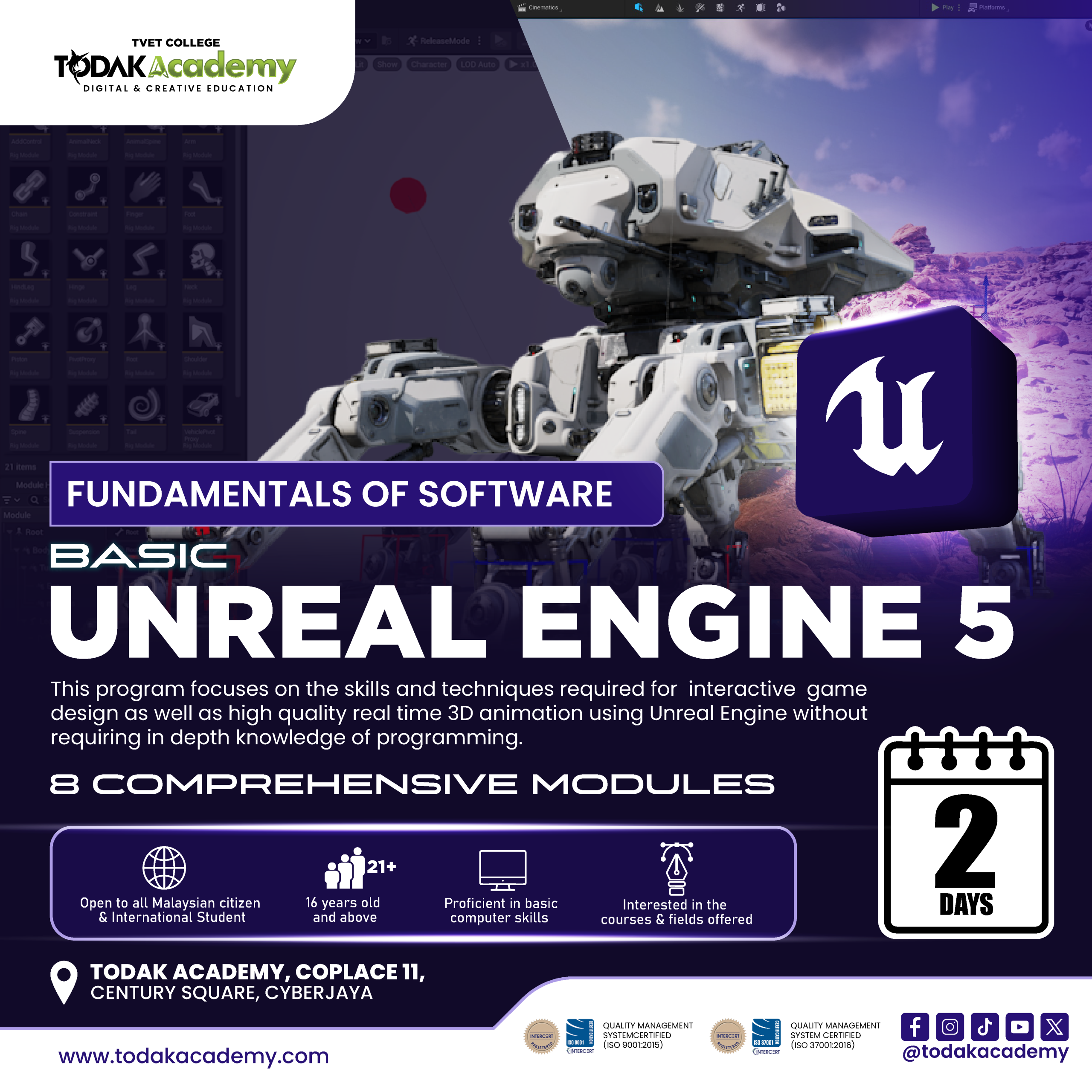 Basic Unreal Engine 5 course banner Todak Academy Cyberjaya game development program